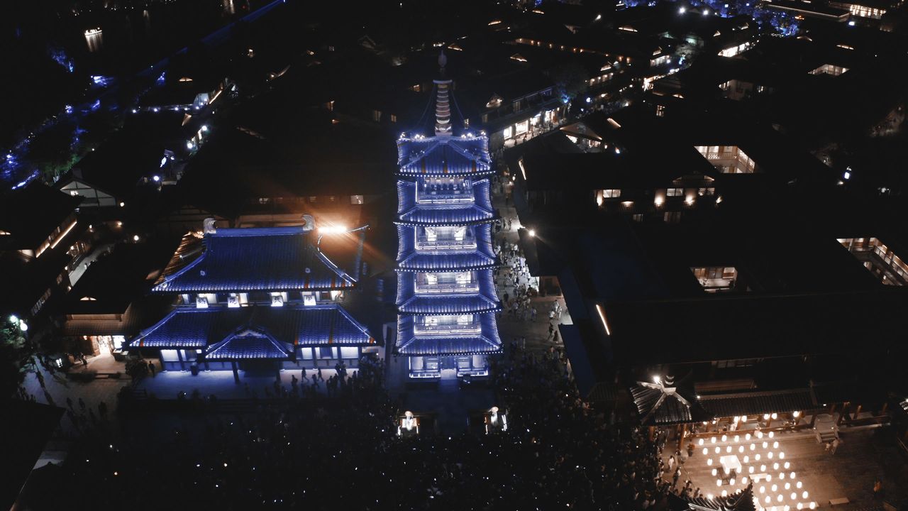 无锡拈花湾夜景航拍