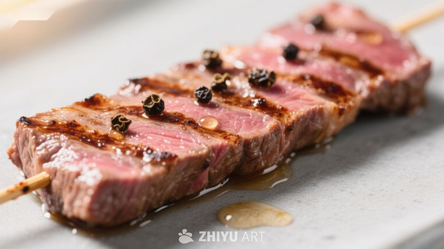 烤制牛肉串，搭配香料