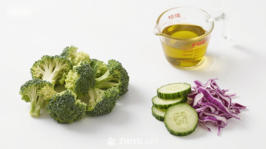 新鲜蔬菜与食用油食材展示