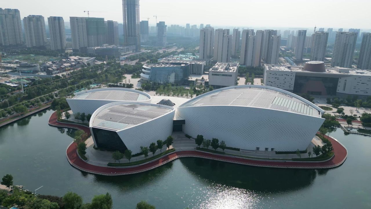 航拍淄博市文化中心淄博大剧院