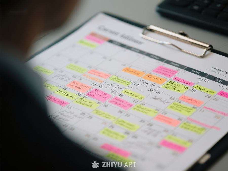 办公桌上的彩色标记日历 109