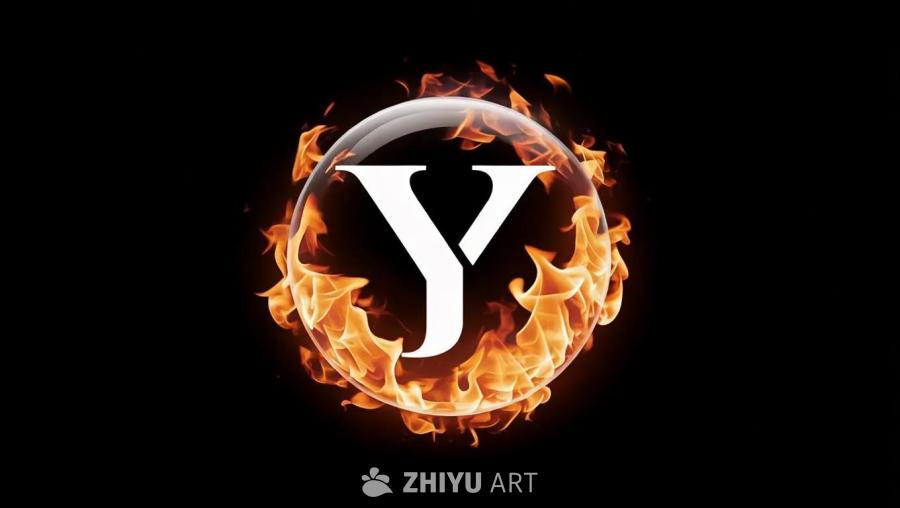一个白色的字母“Y”位于一个透明的球体内部，球体周