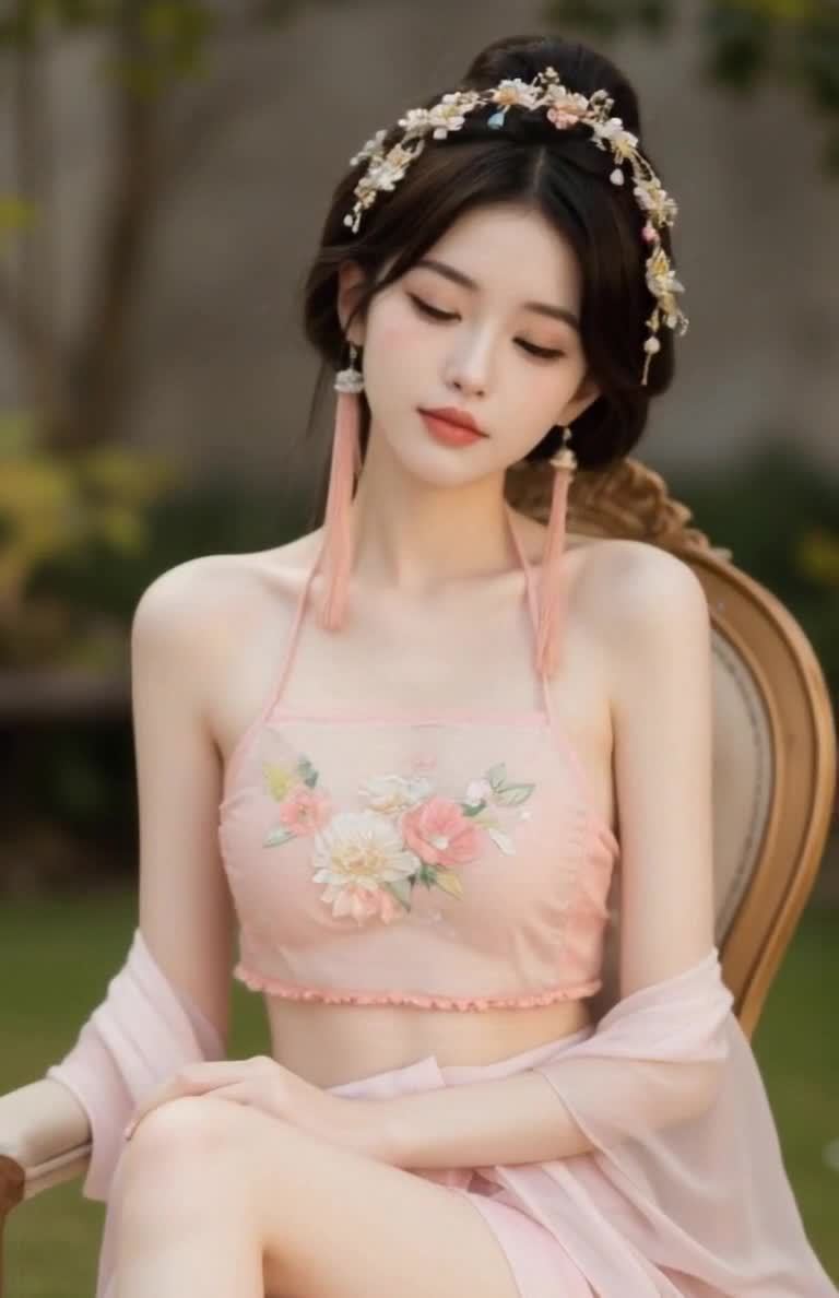花朵肚兜薄纱美女花园写真