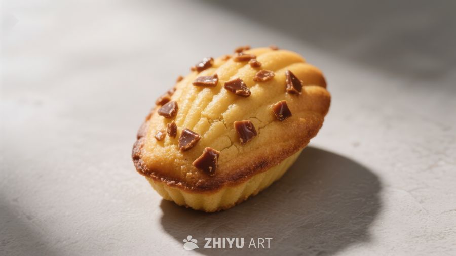 金黄色马德琳蛋糕点缀坚果