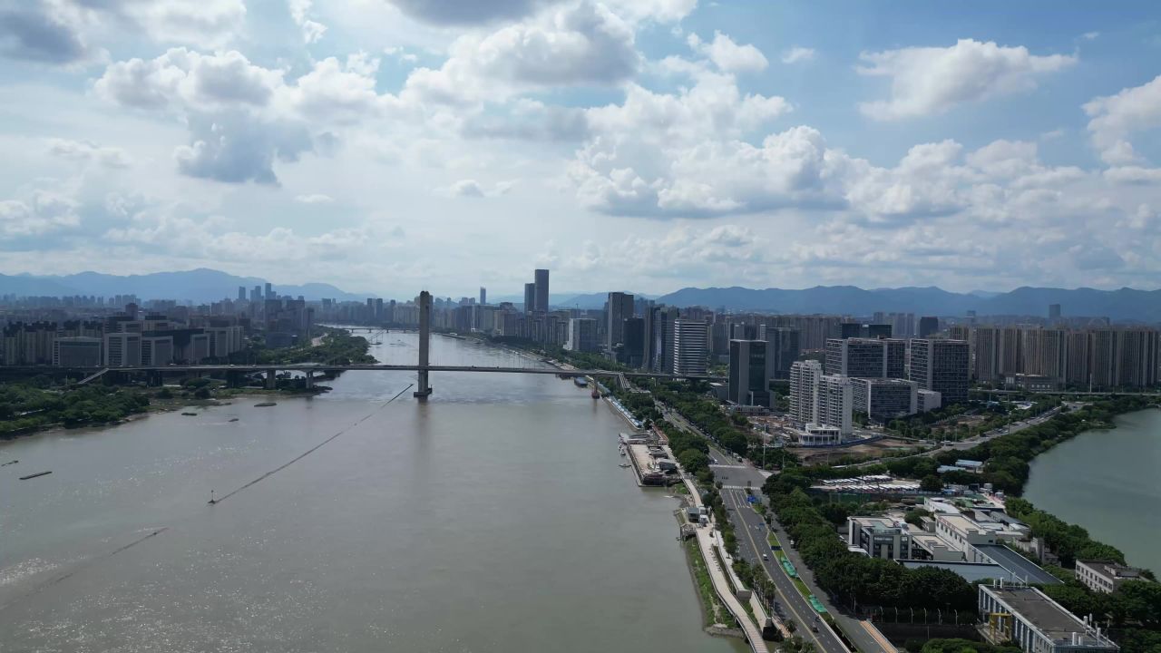  航拍福州闽江鼓山大桥
