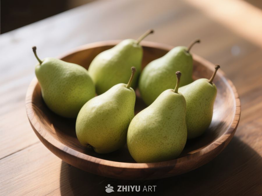 木碗中的青绿色梨子 257