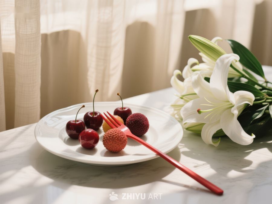 樱桃与百合花的静谧早餐 783