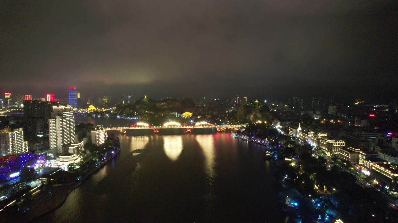 柳州夜景交桥梁航拍 