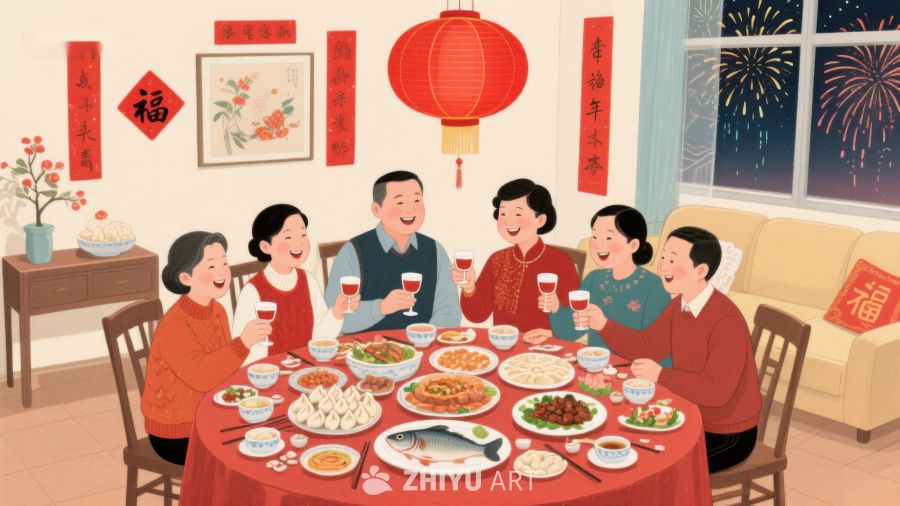 家庭围坐共庆新年团圆饭 579