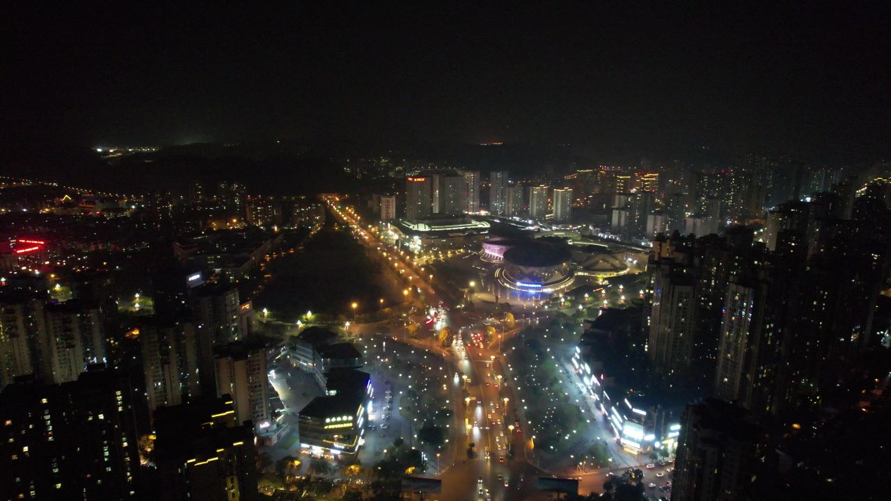 四川遂宁城市夜景灯光交通航拍