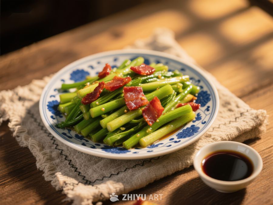 青蒜炒腊肉，传统家常美味 688
