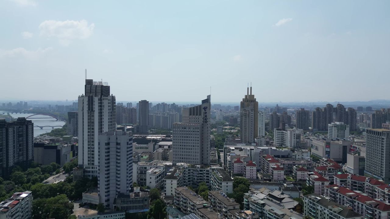 航拍金华江北商圈金华建设