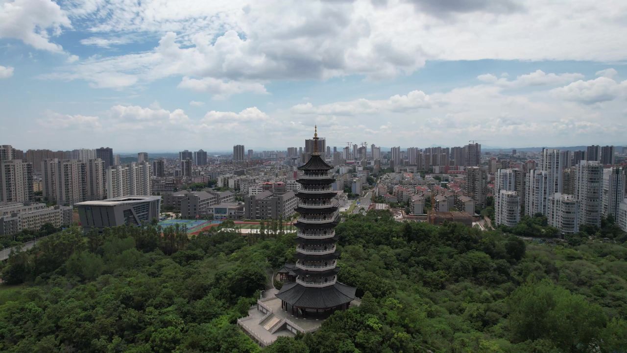 江西赣州翠浪塔地标建筑航拍