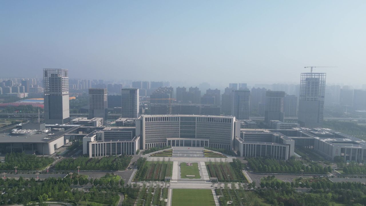 航拍山东济宁新城地标建筑
