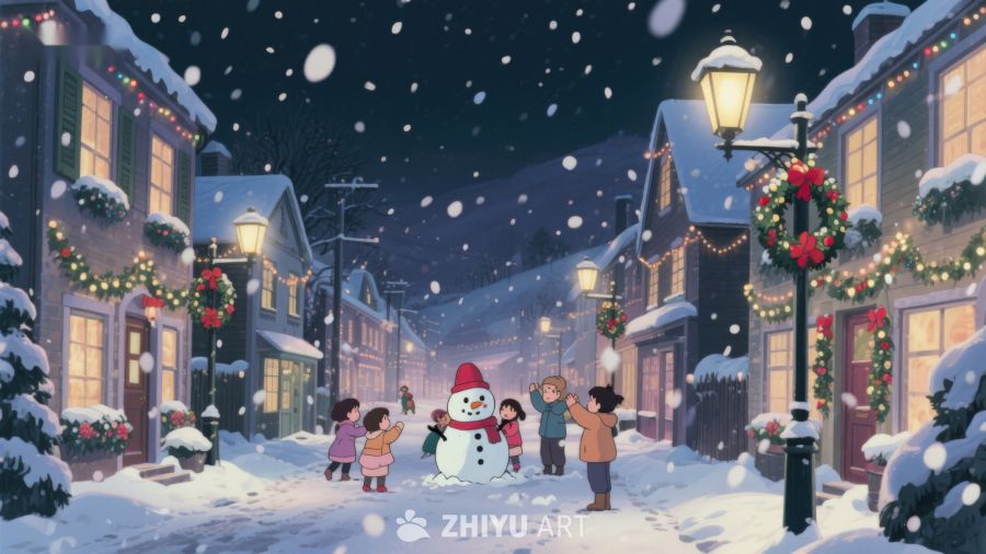 冬夜雪景中的温馨街景 117