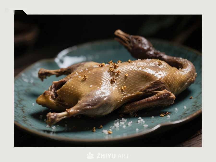 盐焗鸭整只呈现于青瓷盘中 1320