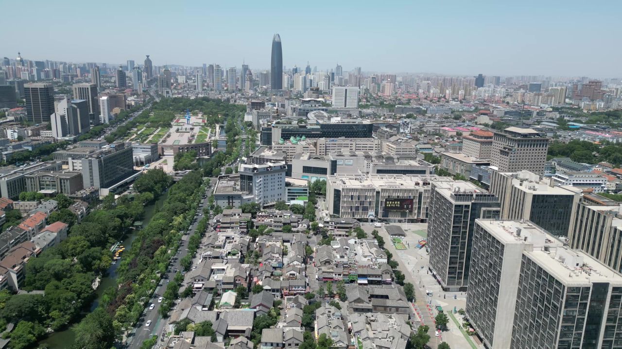 航拍山东济南城市建设宽厚里