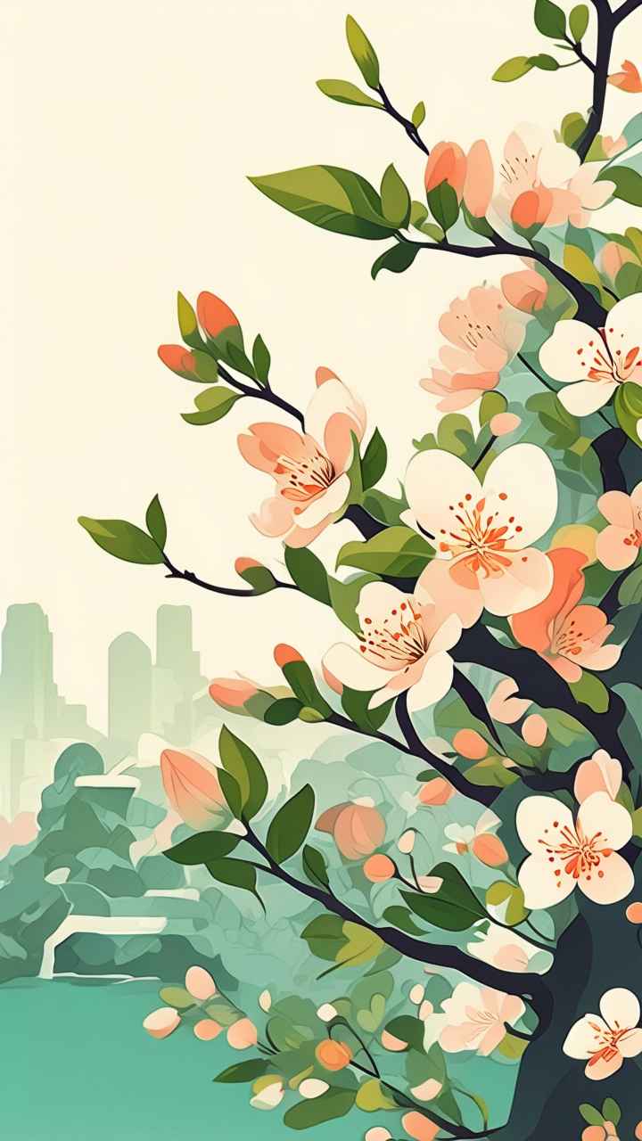春季梨花扁平插画 15