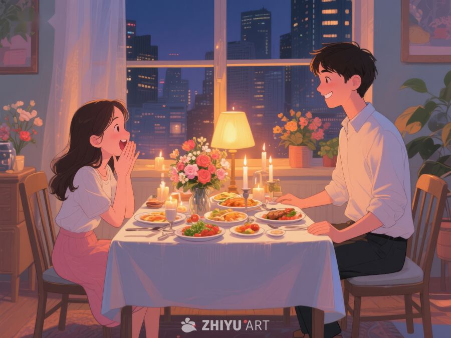 温馨晚餐，城市夜景 830
