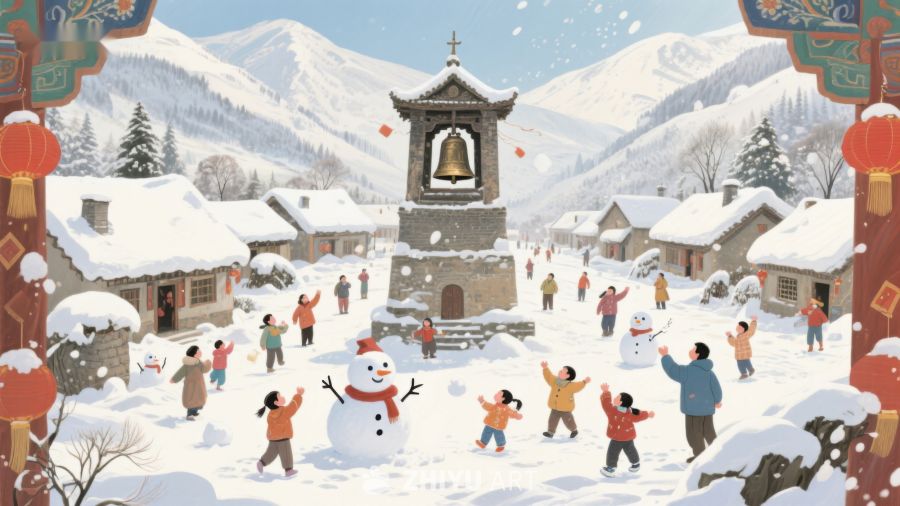 雪中村庄的欢乐时光 1091