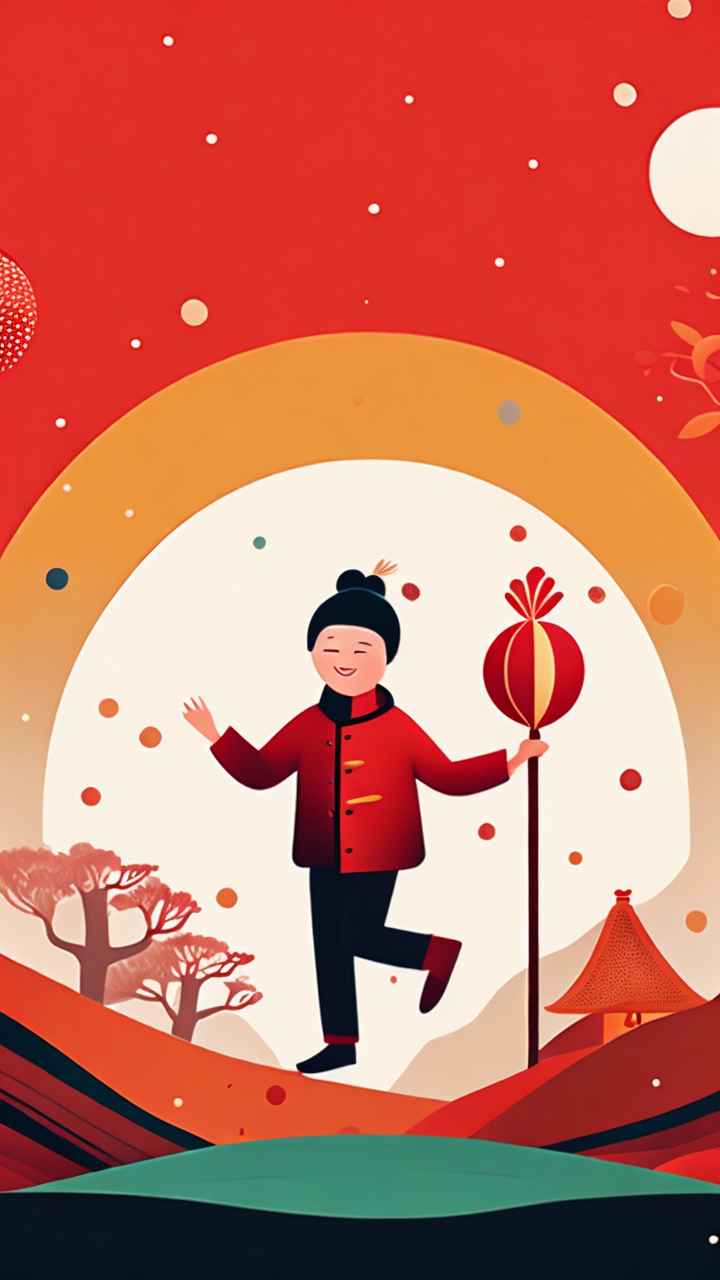 过年春节踩高跷简约插画 32