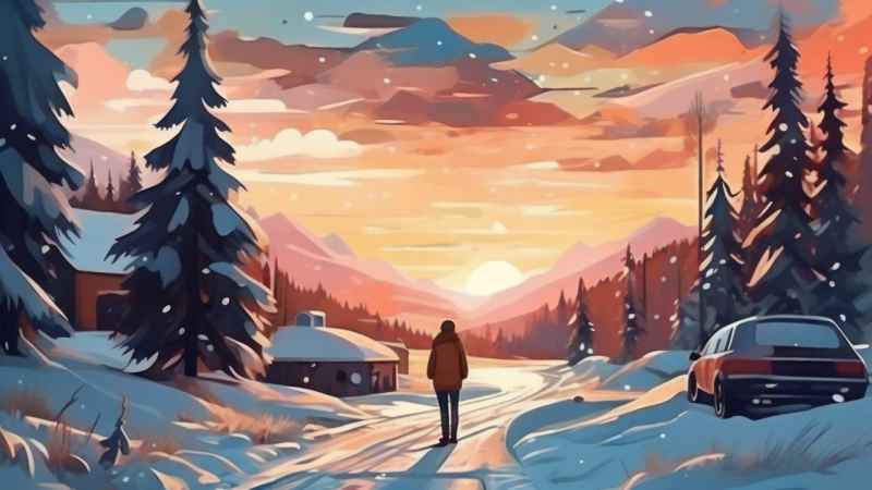 冬季背景图插画雪山雪景 57