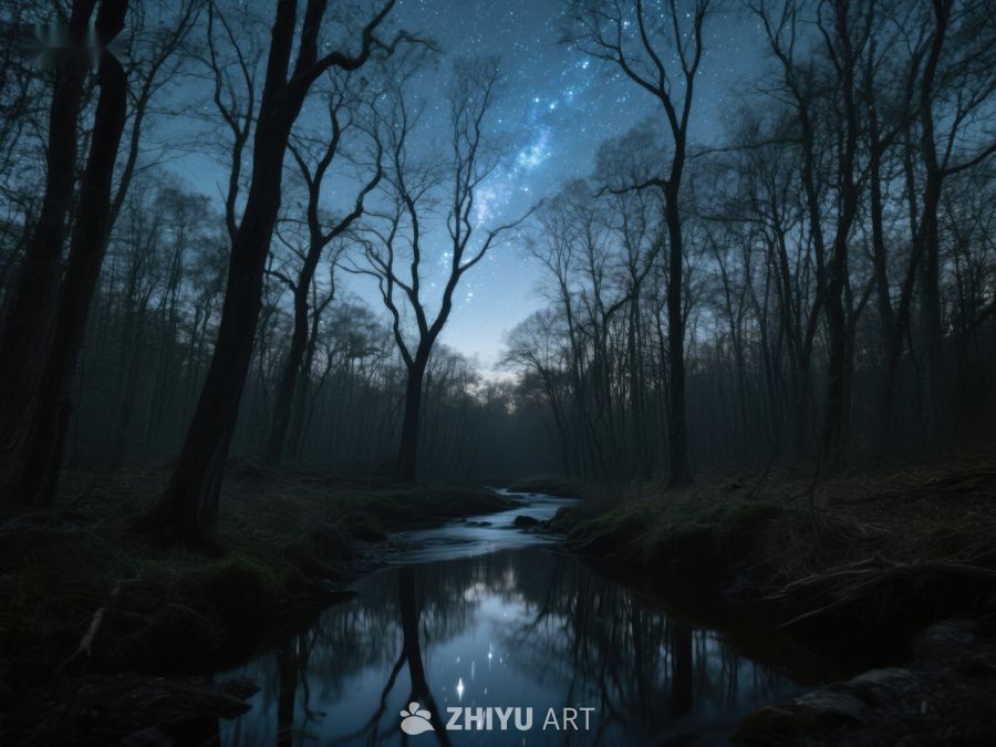 夜幕森林溪流，星光闪烁 410