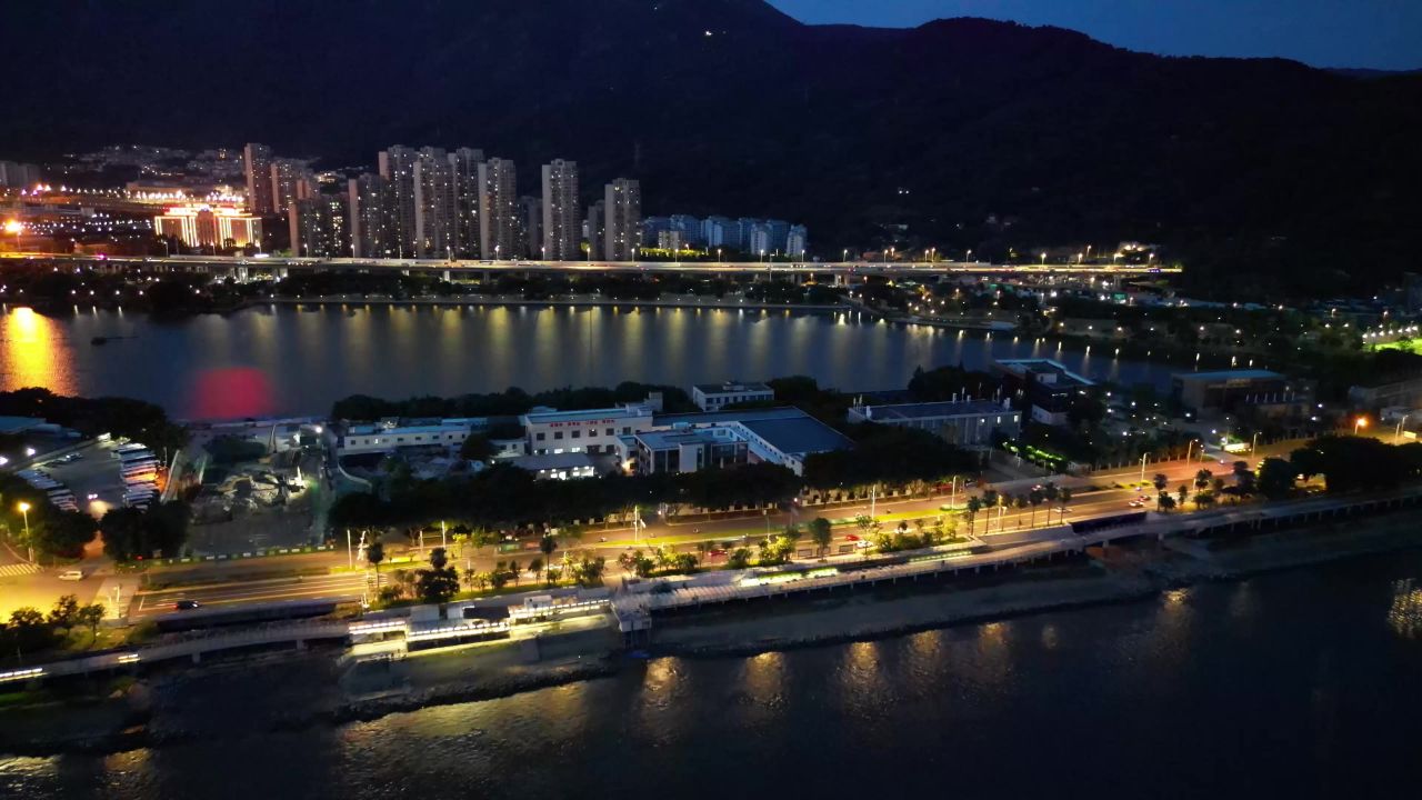 航拍福建福州闽江夜景