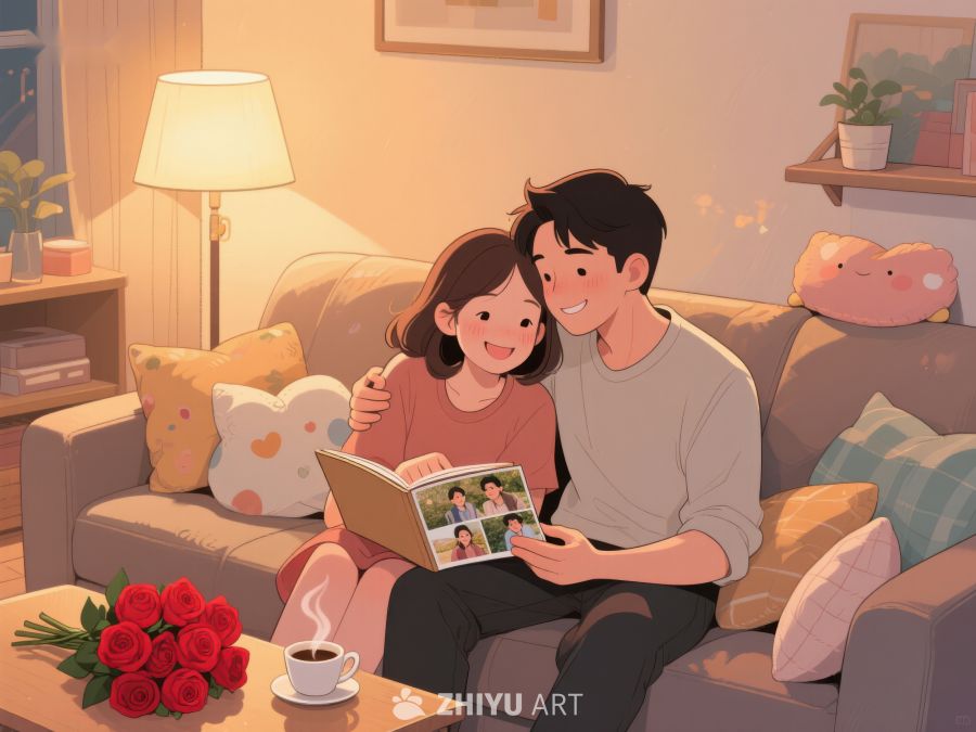 温馨夜晚，情侣共赏相册 838