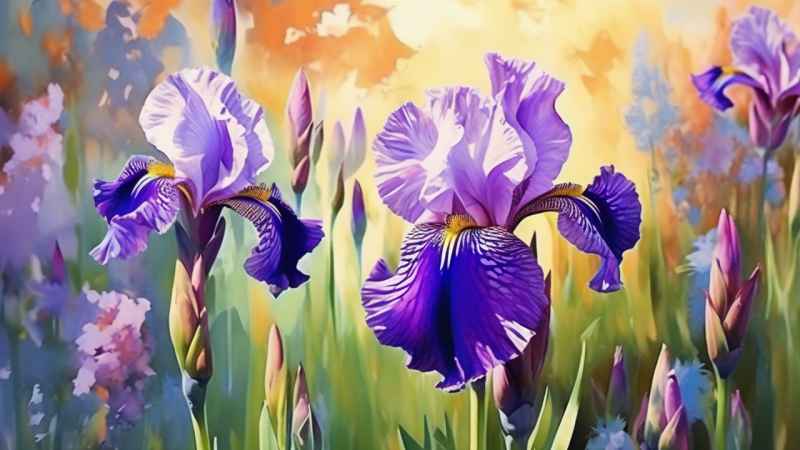 花园里的很多株紫色驾尾花插画 10