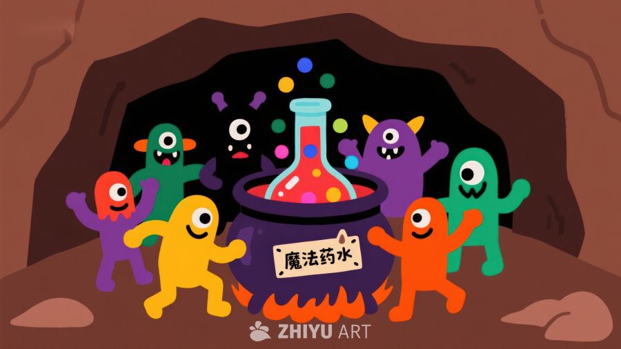 小怪物围绕魔法药水