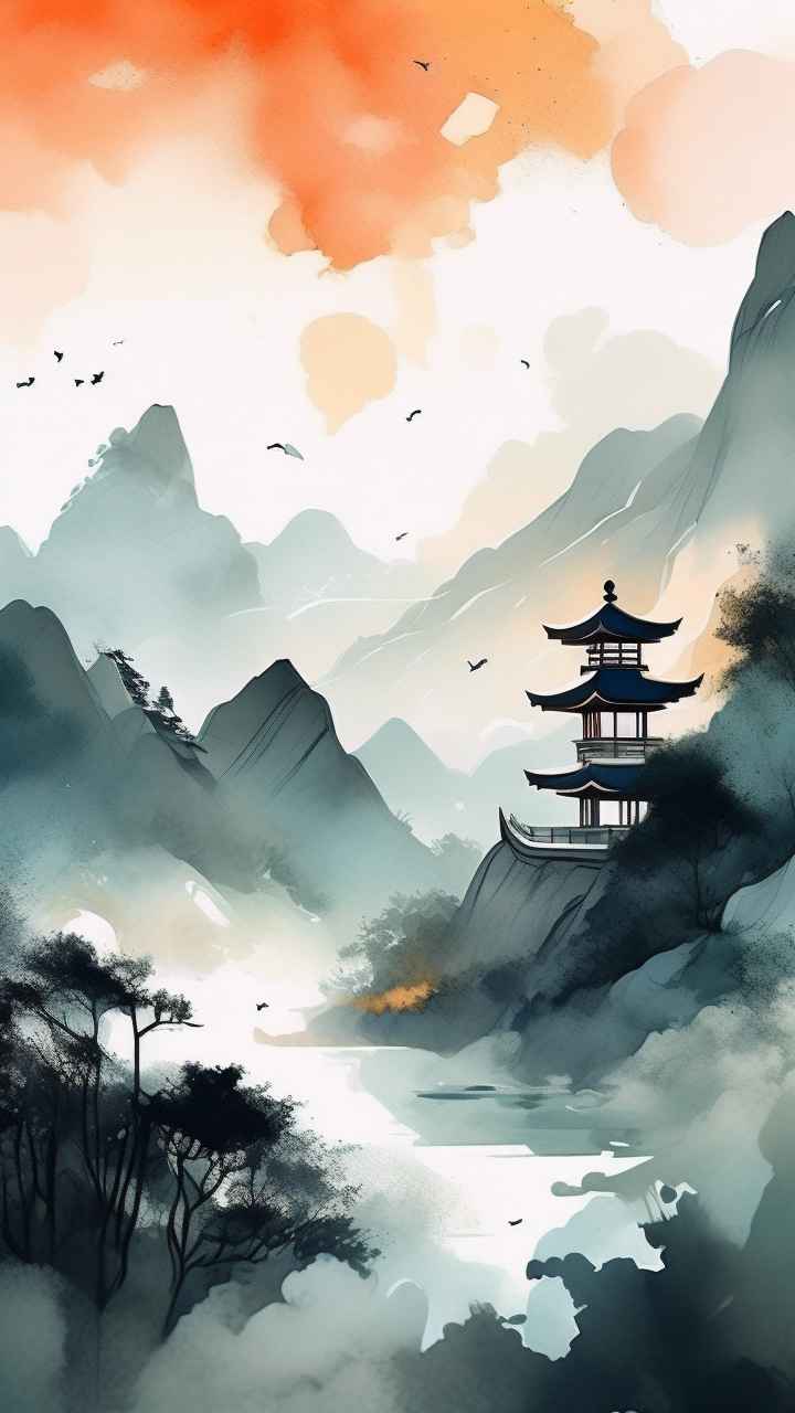 国潮山水画插画背景 48