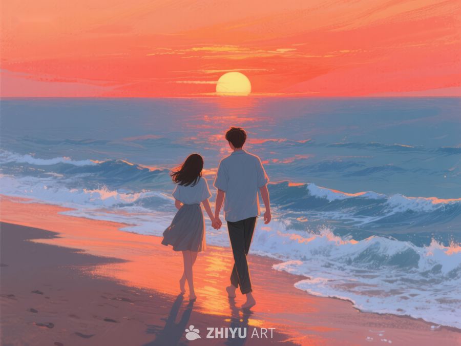 海边日落，情侣漫步 220