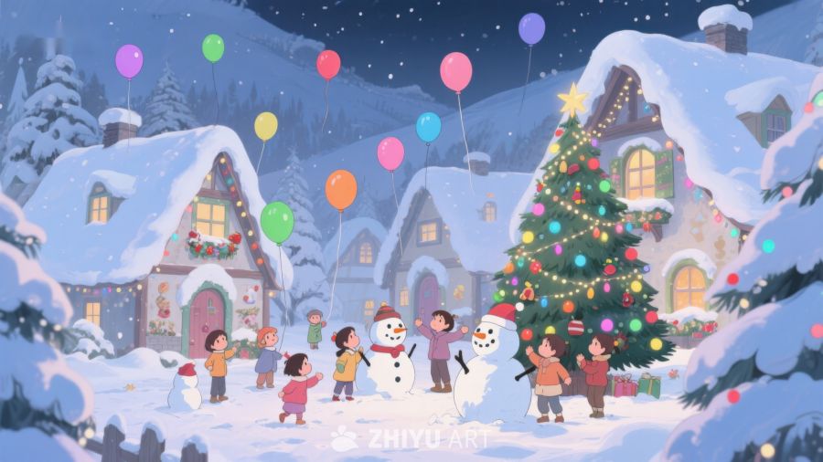 雪夜小镇的圣诞欢庆 455