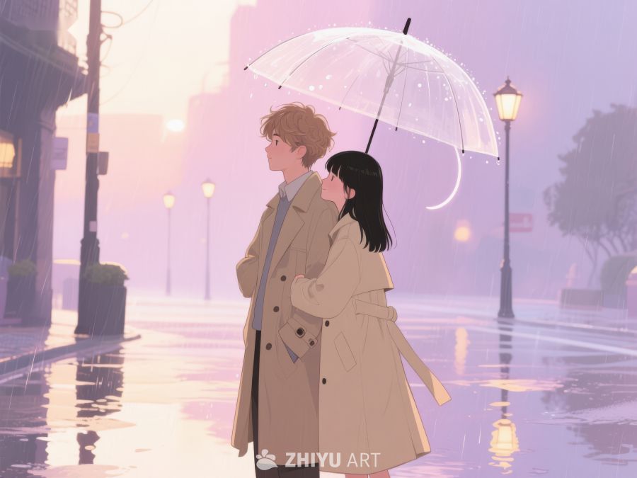 雨中情侣共享透明伞 1167