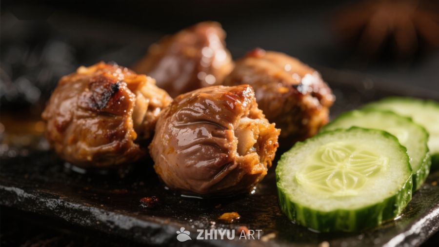烤肉丸配黄瓜片