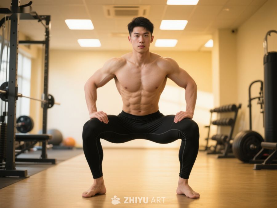 健身房内男子进行深蹲训练 122