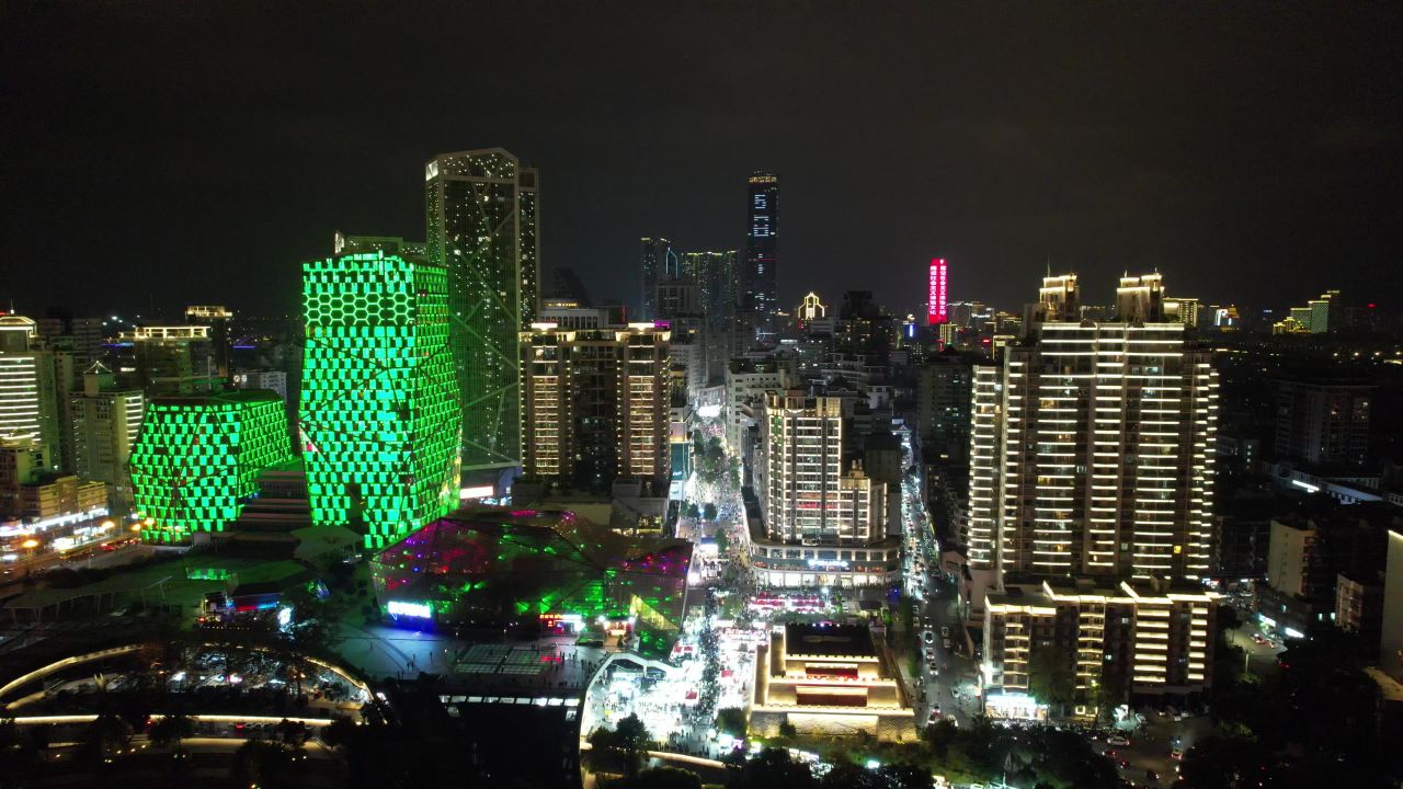 广西柳州五星商业步行街夜景灯光