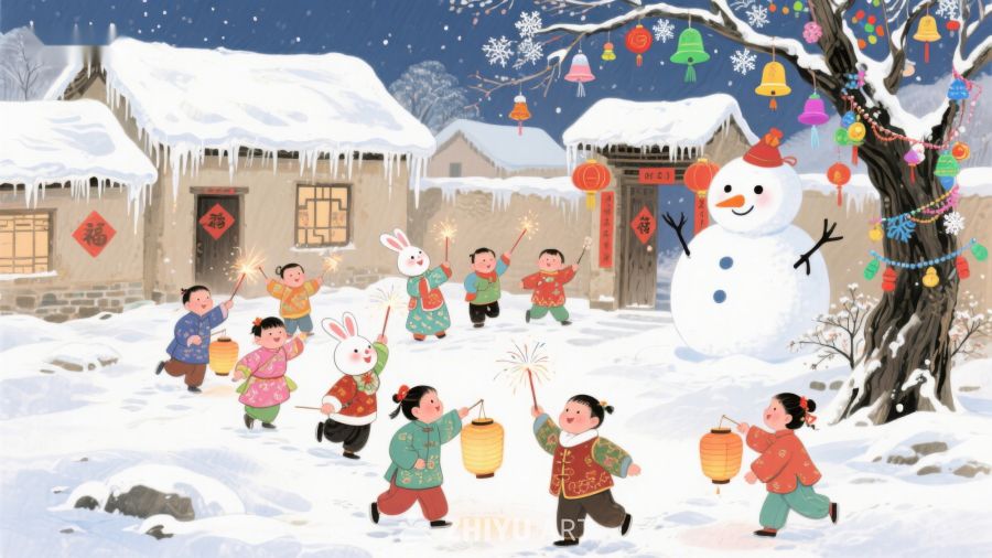 冬日雪景中孩子们欢庆节日 179