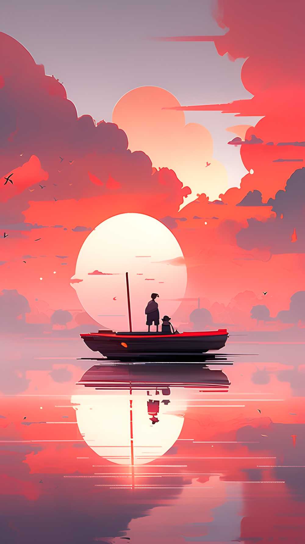 帆船桃红色背景1