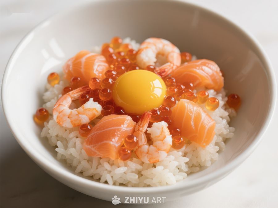 精致海鲜饭，虾仁与鱼籽装饰 77