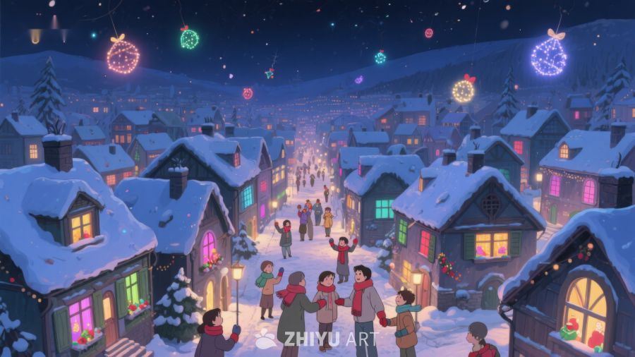 雪夜小镇的温馨节日 429