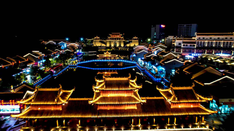 广西崇左太平古城夜景航拍 