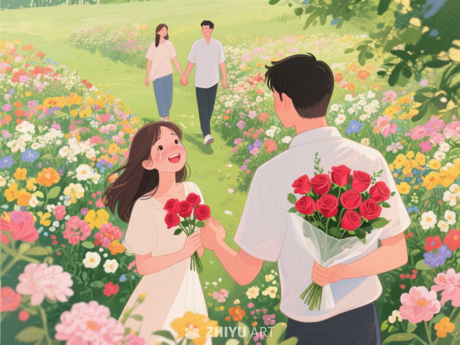 花海中情侣互赠玫瑰 320