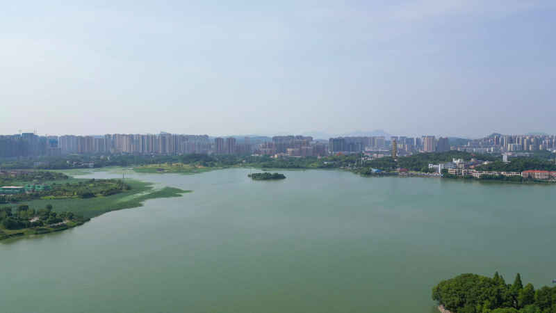 航拍湖北鄂州东洋澜湖湿地公园