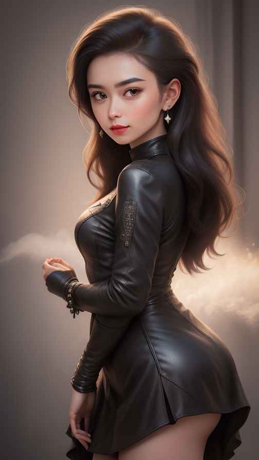 黑色皮衣美女