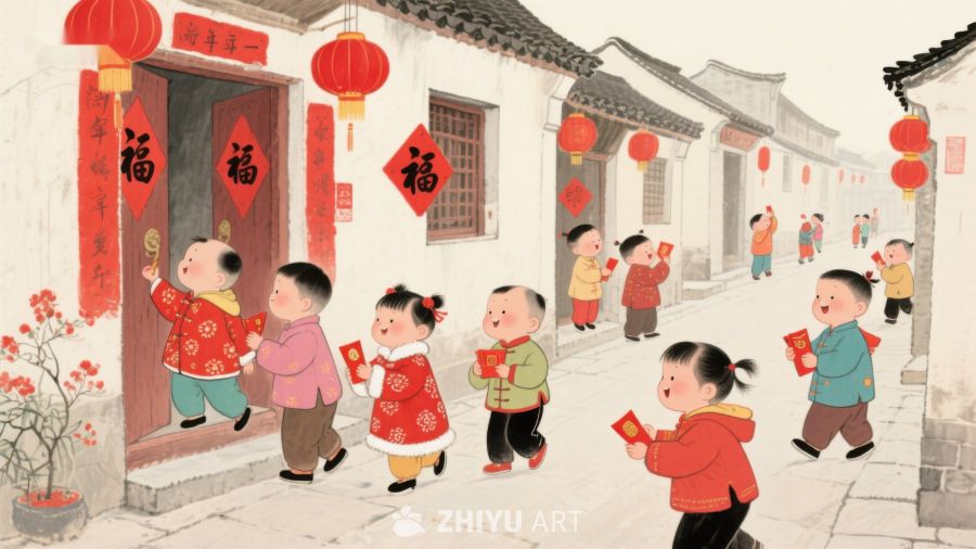 新春佳节，孩童街头欢庆 985