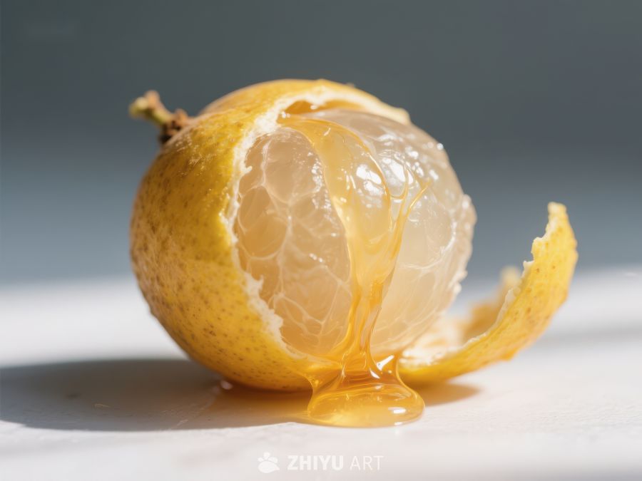 剥开的柑橘，汁液流淌 46
