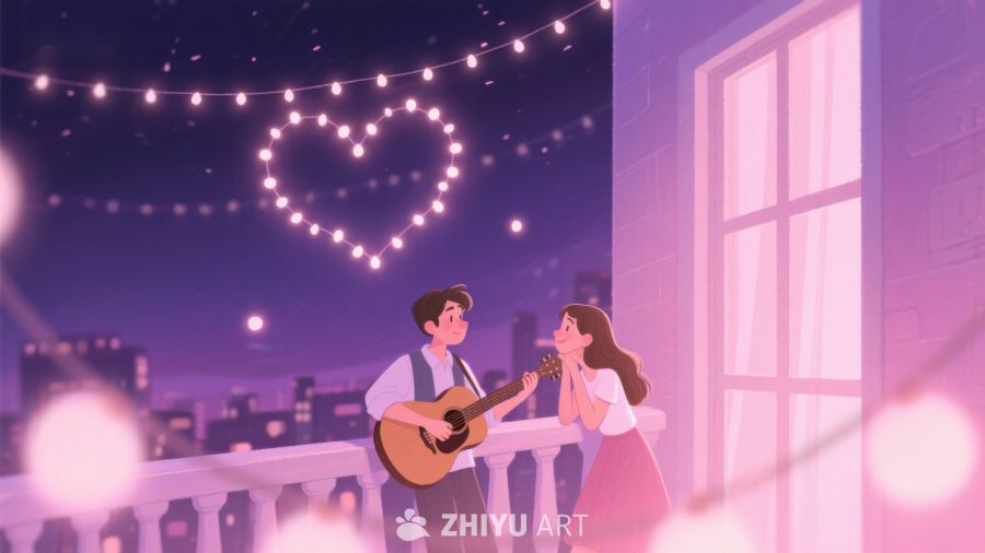 夜景下弹吉他的情侣 534