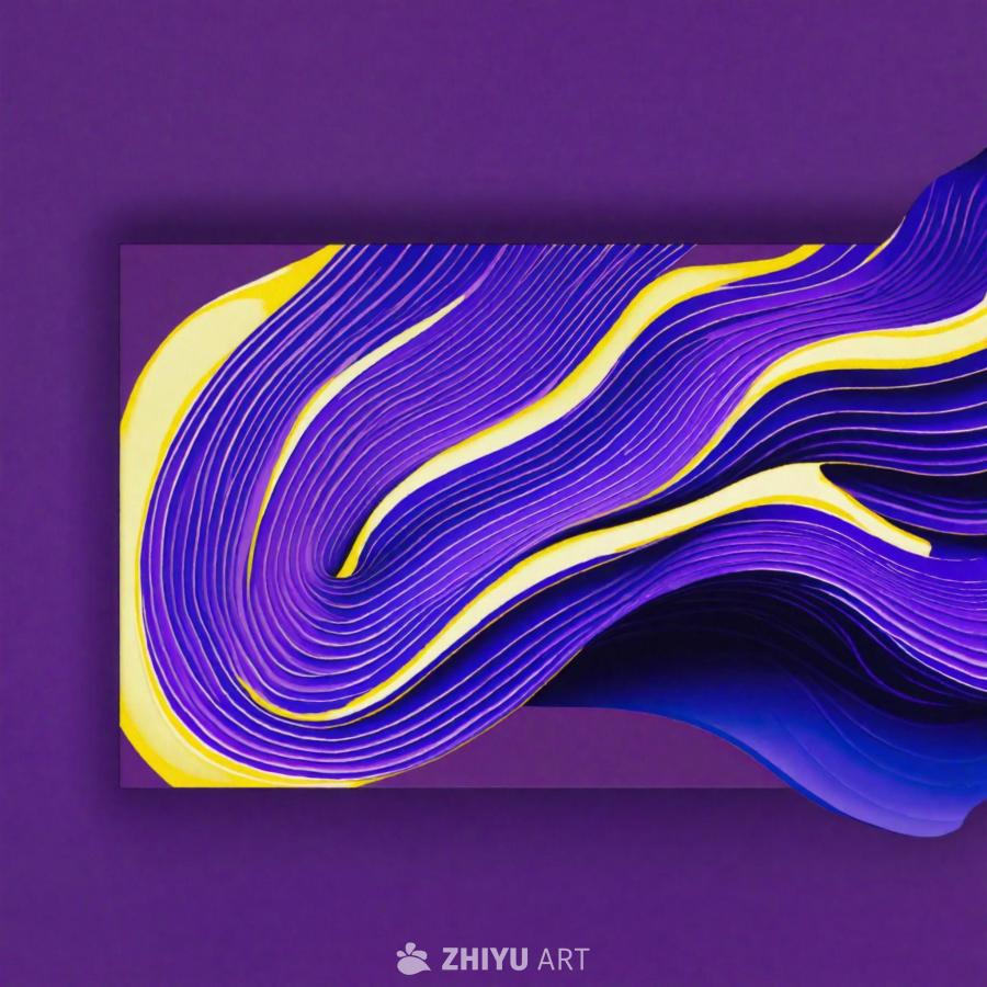 抽象艺术作品，背景为鲜艳的紫色。艺术品以抽象设计为